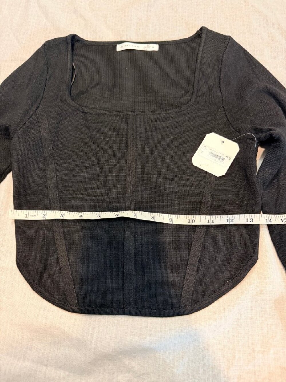 NWT Altar'd State Black Ribbed Corset Crop Top Long Sleeve Size Medium